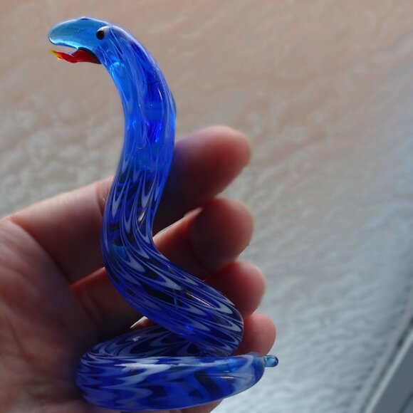 Vintage Blown Glass Blue Snake Figurine - Picture 2 of 8